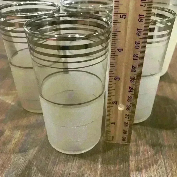 MCM West Virginia Glass Silver Nip Frost Ringed Cocktail Shaker/Pitcher/Glasses - Picture 3 of 9